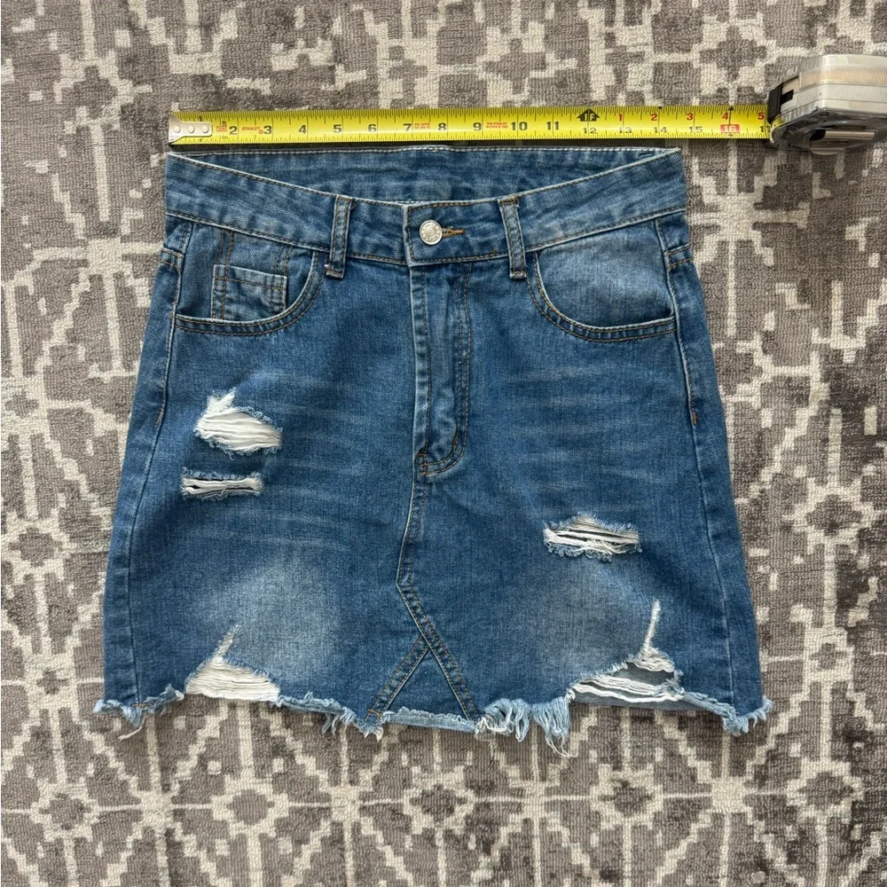 SHEIN Blue Distressed Denim Mini Skirt